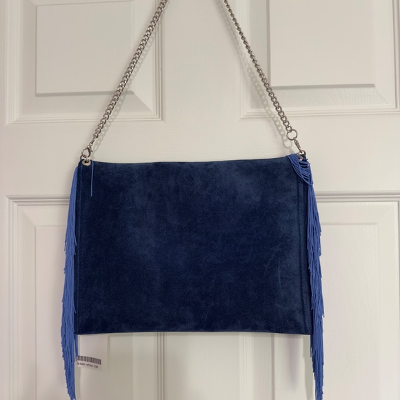 Ana Koutsi Handmade Suede Fringe Clutch • Navy Blue - Picture 4 of 6